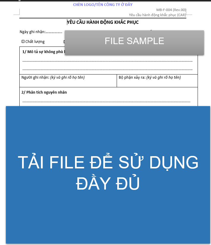 MB-F-004 rev.00 - Yêu cầu hành động khắc phục
